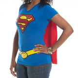 Supergirl Costume Juniors V-Neck T-Shirt With Cape