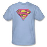 Superman Distressed Shield Mens Light Blue T-Shirt