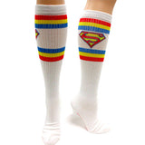 Superman Logo White Athletic Knee-High Socks