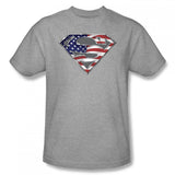 Superman American Flag Logo Mens Heather Gray T-Shirt