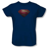 Superman Man Of Steel Shield Womens Navy T-Shirt